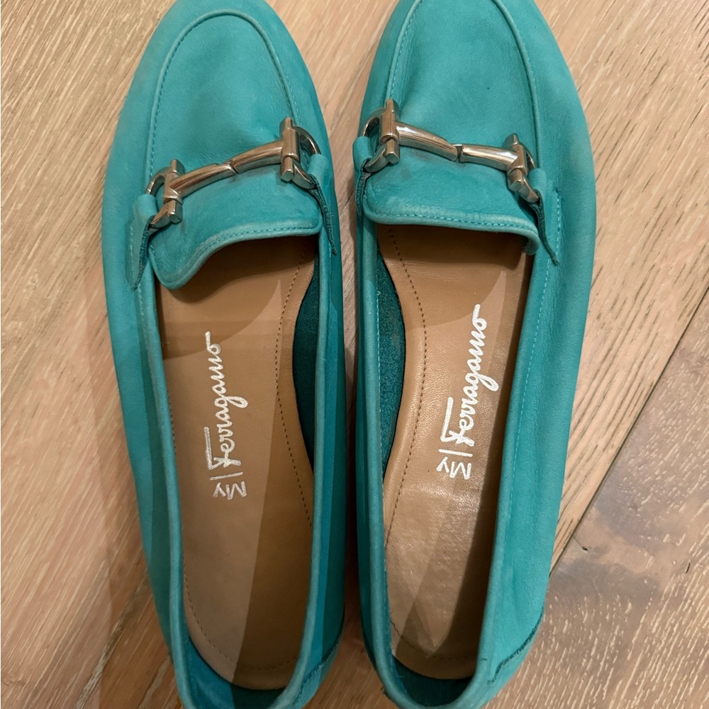 Salvatore Ferragamo Blue Loafers with Gold Accent